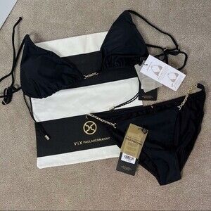 VIX PAULAHERMANNY Bikini Swimsuit and Swim Bag Black NWT